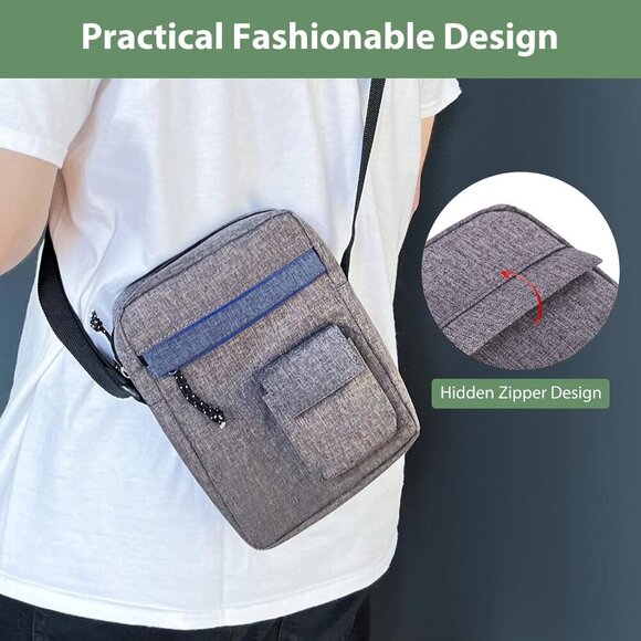 Mini Crossbody Bag for Men Shoulder Bag Organize Wallet Phones and Water Bottle - Picture 6 of 6